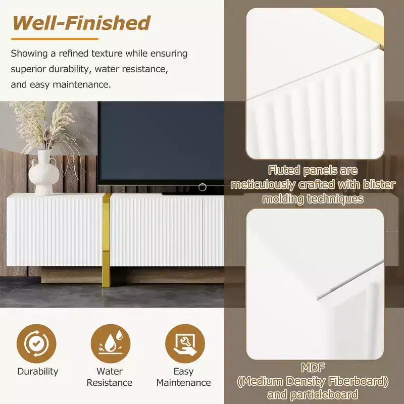 Meuble TV moderne TUYOHW pour téléviseurs jusqu'à 80 pouces, meuble de divertissement avec armoires de rangement et tiroirs