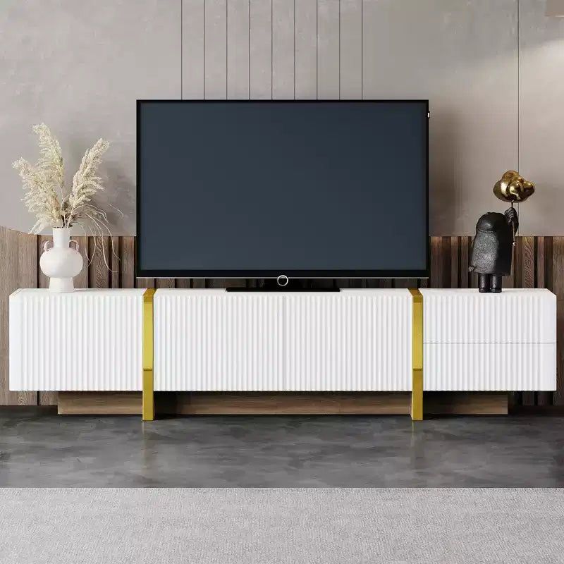 Meuble TV moderne TUYOHW pour téléviseurs jusqu'à 80 pouces, meuble de divertissement avec armoires de rangement et tiroirs