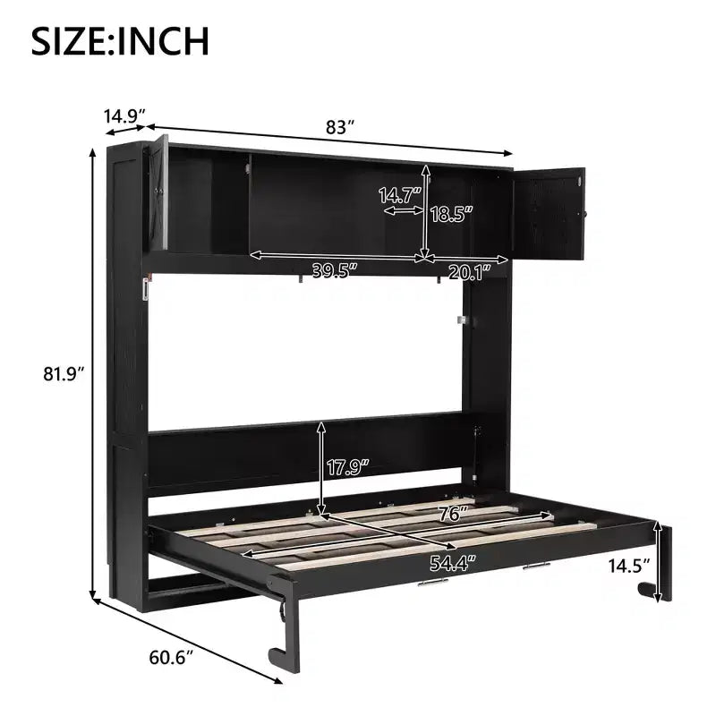 Lit escamotable pleine grandeur Whisen avec armoires de rangement