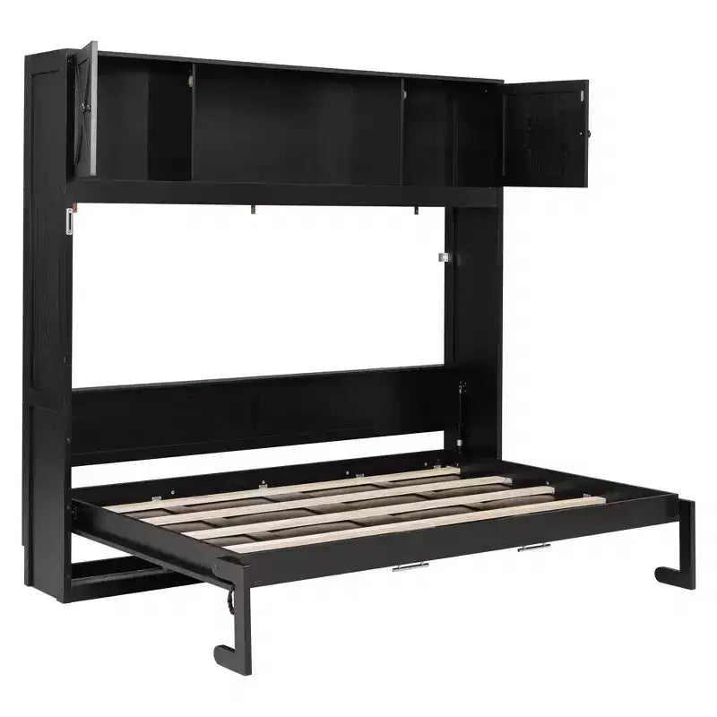 Lit escamotable pleine grandeur Whisen avec armoires de rangement