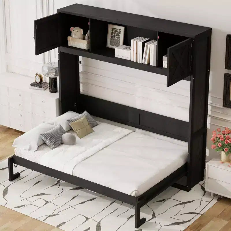 Lit escamotable pleine grandeur Whisen avec armoires de rangement