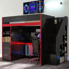Lit mezzanine GDFStudio Barnes avec bureau et rangement, lumières LED