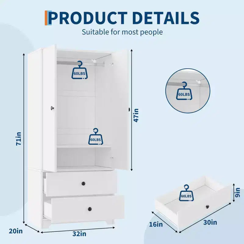 COZONY Armoire de rangement à 2 portes, buffet/bahut en MDF à panneau plat pour chambre, salle à manger et maison