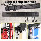 Organisateur d'outils, organisateur de garage, rangement mural robuste pour outils de jardin, 66 x 16 pièces, avec 12 crochets réglables