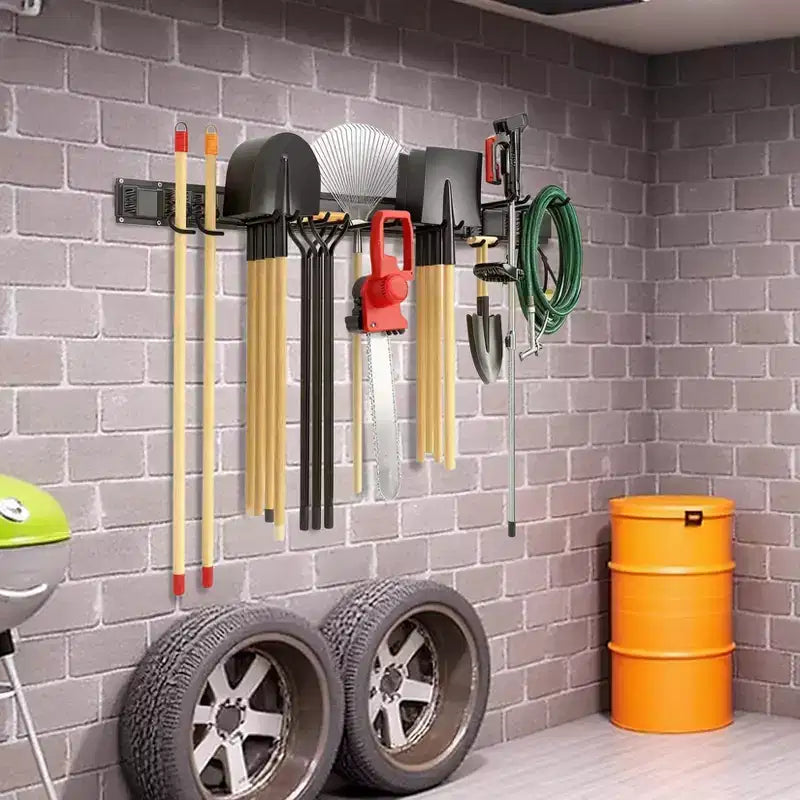 Organisateur d'outils, organisateur de garage, rangement mural robuste pour outils de jardin, 66 x 16 pièces, avec 12 crochets réglables
