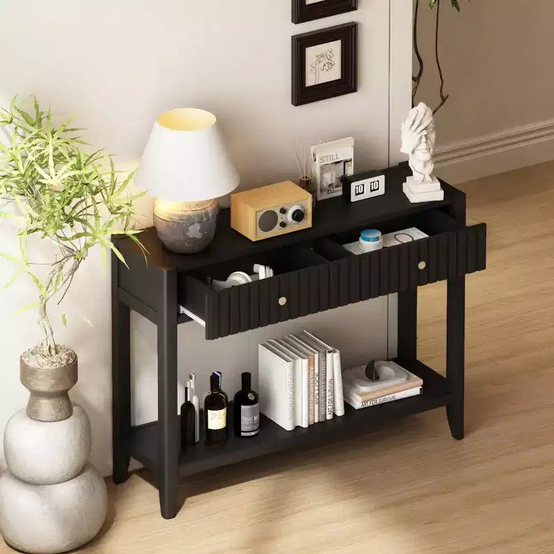 Table console Table d'entrée Table d'appoint de canapé Table d'appoint de rangement avec tiroirs et étagère, Noir - ModernLuxe