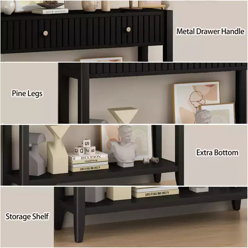 Table console Table d'entrée Table d'appoint de canapé Table d'appoint de rangement avec tiroirs et étagère, Noir - ModernLuxe