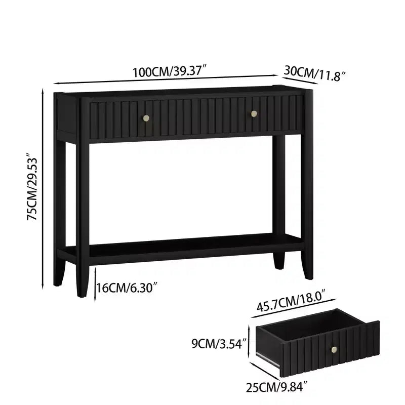 Table console Table d'entrée Table d'appoint de canapé Table d'appoint de rangement avec tiroirs et étagère, Noir - ModernLuxe