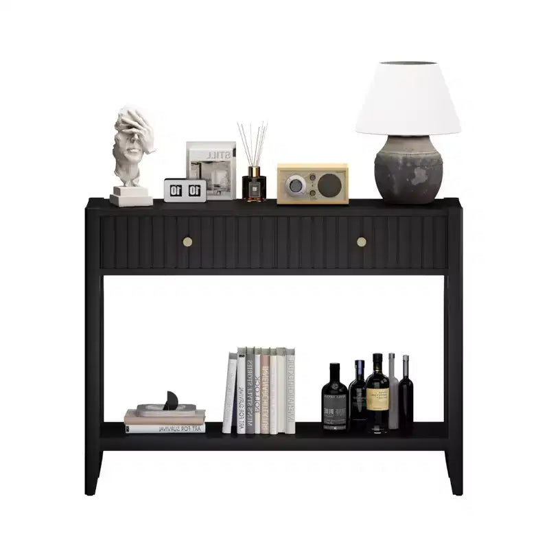 Table console Table d'entrée Table d'appoint de canapé Table d'appoint de rangement avec tiroirs et étagère, Noir - ModernLuxe
