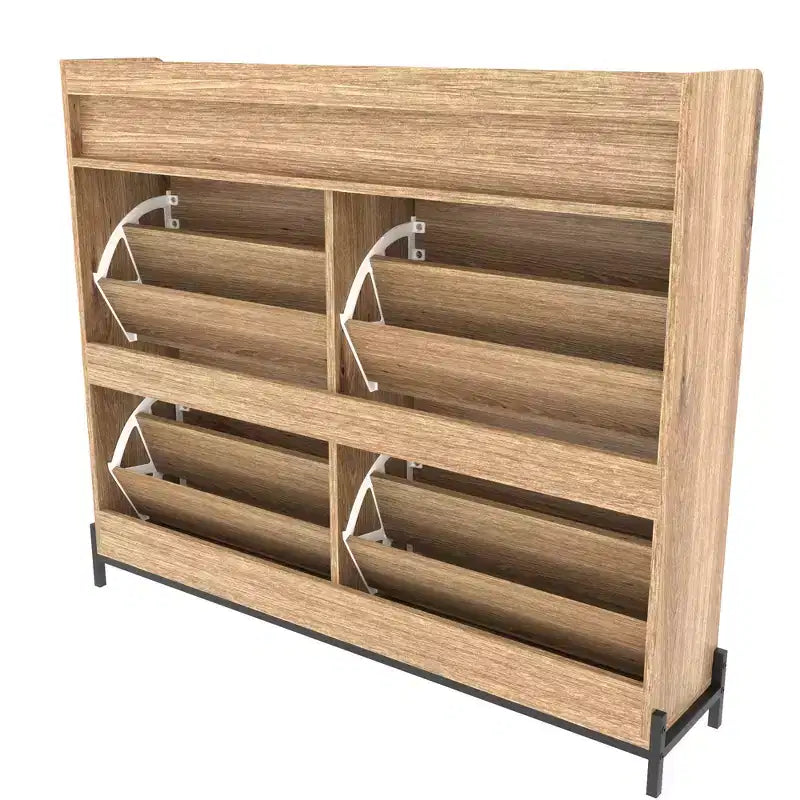 Meuble à chaussures de ferme avec 4 portes basculantes, Organisateur de chaussures étroit pour entrée, couloir, salon