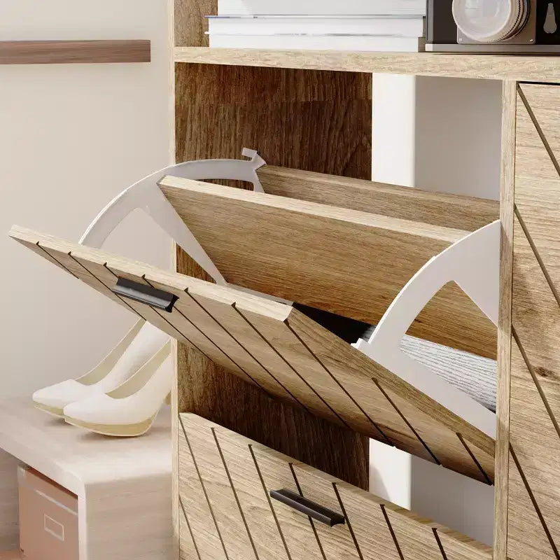 Meuble à chaussures de ferme avec 4 portes basculantes, Organisateur de chaussures étroit pour entrée, couloir, salon
