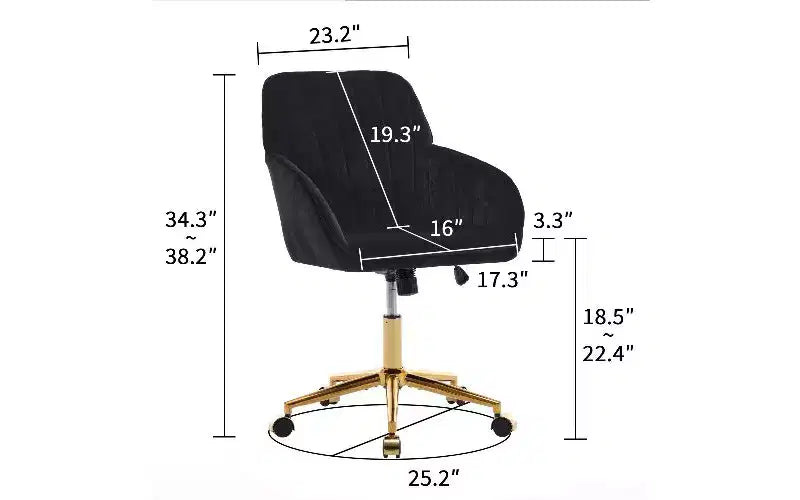 TUYOHW Chaise de bureau ergonomique de luxe, chaise de bureau à domicile en velours avec base en métal plaqué or, chaise pivotante réglable