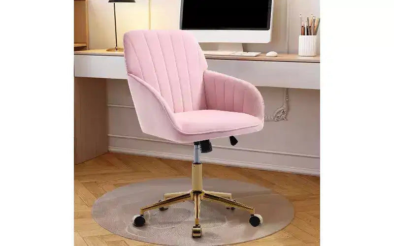 TUYOHW Chaise de bureau ergonomique de luxe, chaise de bureau à domicile en velours avec base en métal plaqué or, chaise pivotante réglable