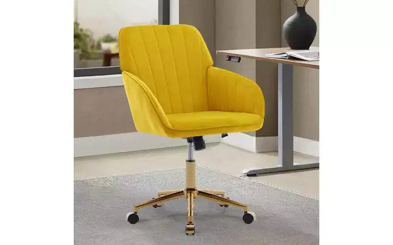 TUYOHW Chaise de bureau ergonomique de luxe, chaise de bureau à domicile en velours avec base en métal plaqué or, chaise pivotante réglable