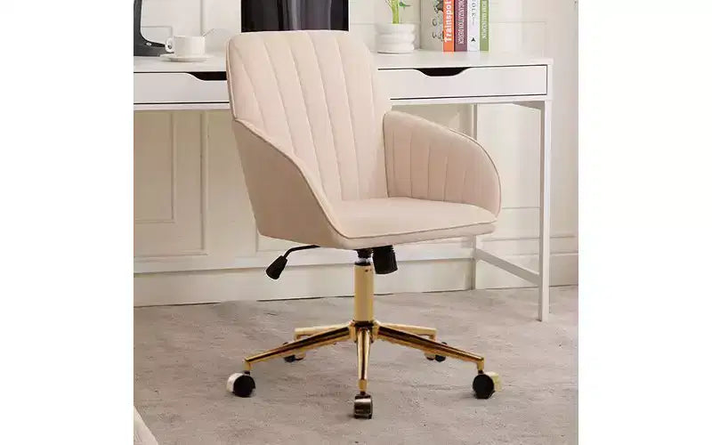 TUYOHW Chaise de bureau ergonomique de luxe, chaise de bureau à domicile en velours avec base en métal plaqué or, chaise pivotante réglable
