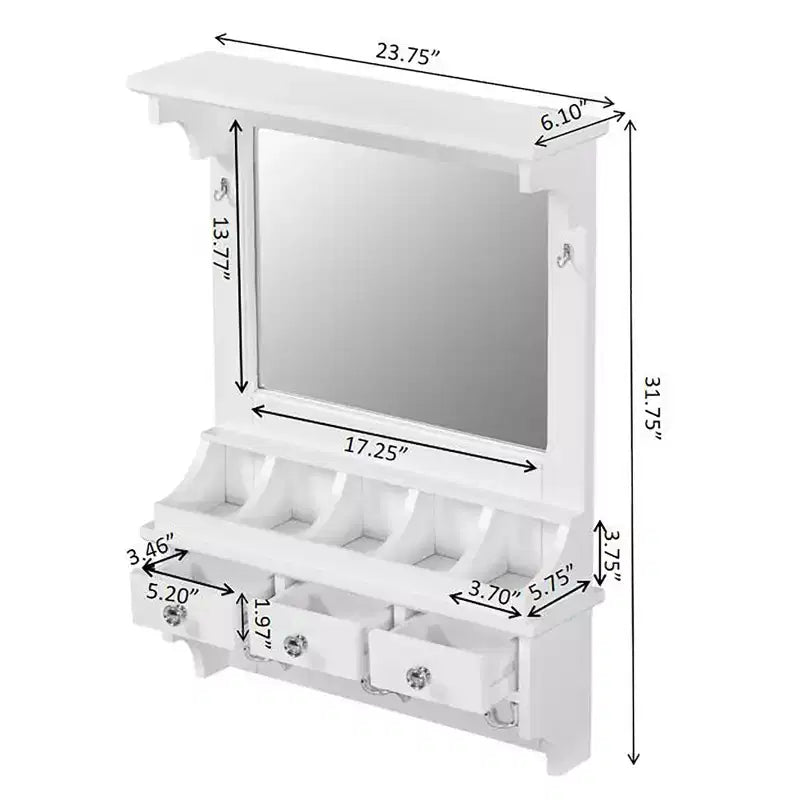 GDFStudio Coiffeuse flottante polyvalente Theirn avec miroir, 3 tiroirs, 5 poches et 5 crochets