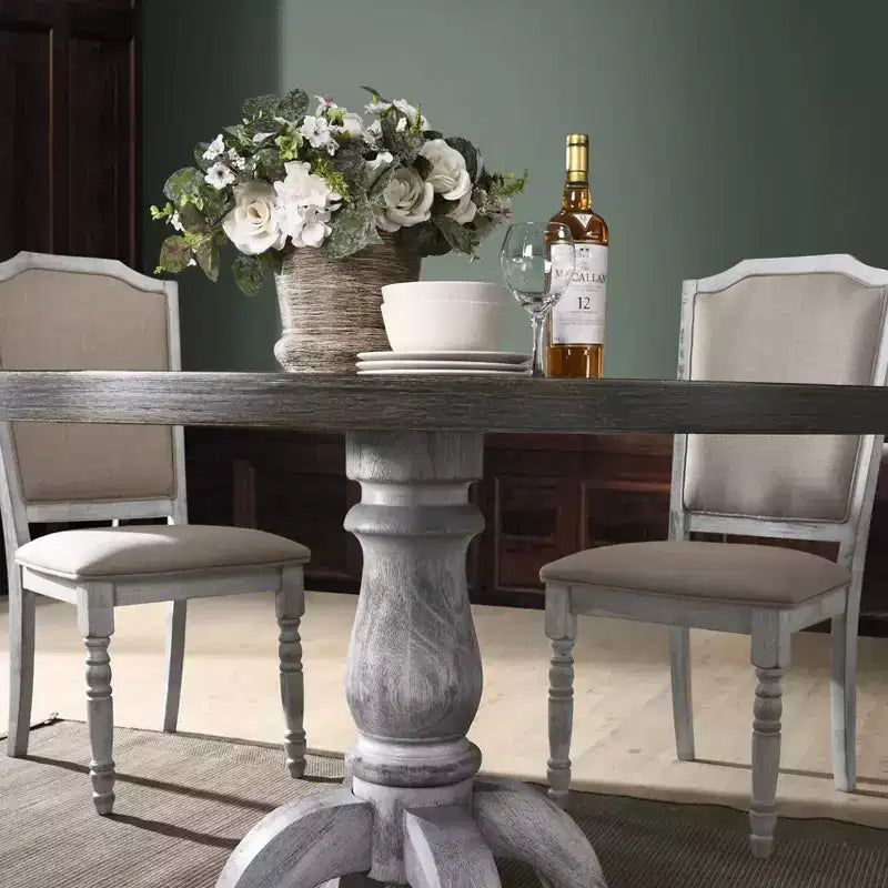 Table à manger ronde sur pied en bois Iris Farmhouse 47 GDFStudio