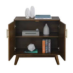 Meuble de rangement d'appoint cannelé de style moderne du milieu du siècle, petit buffet à 2 portes avec pieds en bois massif et poignées dorées - Panipeachy