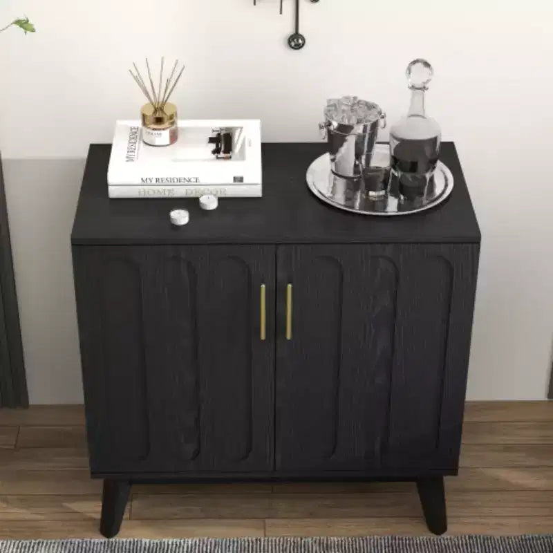 Meuble de rangement d'appoint cannelé de style moderne du milieu du siècle, petit buffet à 2 portes avec pieds en bois massif et poignées dorées - Panipeachy