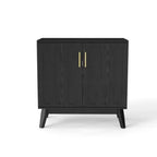 Meuble de rangement d'appoint cannelé de style moderne du milieu du siècle, petit buffet à 2 portes avec pieds en bois massif et poignées dorées - Panipeachy