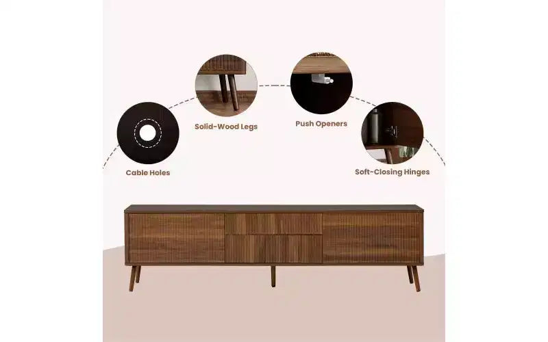 JVNOXK Meuble TV moderne de 178 cm avec rangements, compatible avec les télévisions jusqu'à 80 pouces, idéal pour les salons