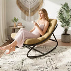 Fauteuil à bascule Papasan surdimensionné couleur fauve, capacité de 204 kg, fauteuil coquille en fer avec revêtement électronique et coussin, pour usage intérieur/extérieur (salon/terrasse/jardin)
