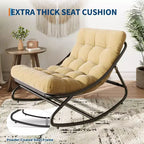 Fauteuil à bascule Papasan surdimensionné couleur fauve, capacité de 204 kg, fauteuil coquille en fer avec revêtement électronique et coussin, pour usage intérieur/extérieur (salon/terrasse/jardin)