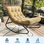 Fauteuil à bascule Papasan surdimensionné couleur fauve, capacité de 204 kg, fauteuil coquille en fer avec revêtement électronique et coussin, pour usage intérieur/extérieur (salon/terrasse/jardin)