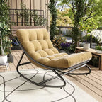 Fauteuil à bascule Papasan surdimensionné couleur fauve, capacité de 204 kg, fauteuil coquille en fer avec revêtement électronique et coussin, pour usage intérieur/extérieur (salon/terrasse/jardin)