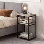 Table d'appoint rustique à 3 niveaux – Table d'appoint étroite peu encombrante avec étagères de rangement – Table de chevet fine pour salon, chambre à coucher, gris