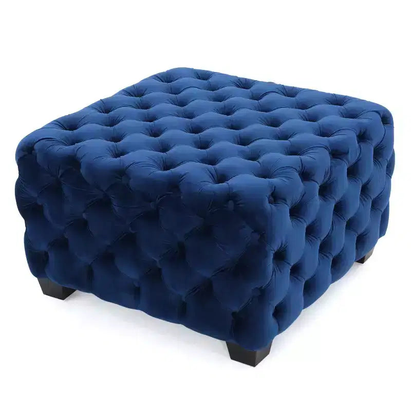 Ottoman en velours Okak avec surpiqûres losanges capitonnées, banc d'entrée carré au toucher lisse, pouf repose-pieds pour salon