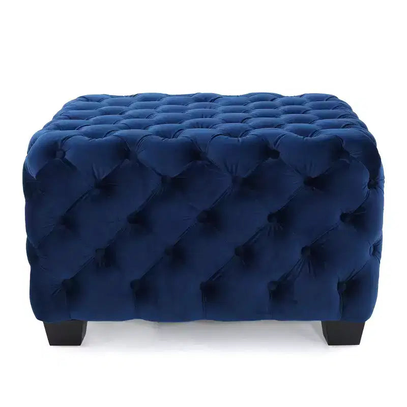 Ottoman en velours Okak avec surpiqûres losanges capitonnées, banc d'entrée carré au toucher lisse, pouf repose-pieds pour salon