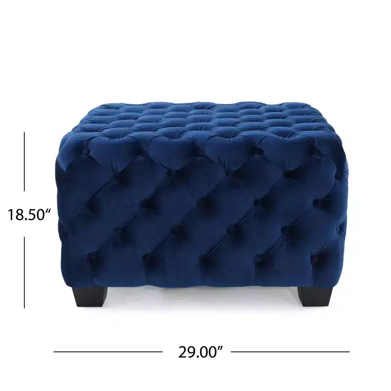 Ottoman en velours Okak avec surpiqûres losanges capitonnées, banc d'entrée carré au toucher lisse, pouf repose-pieds pour salon