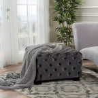 Ottoman en velours Okak avec surpiqûres losanges capitonnées, banc d'entrée carré au toucher lisse, pouf repose-pieds pour salon