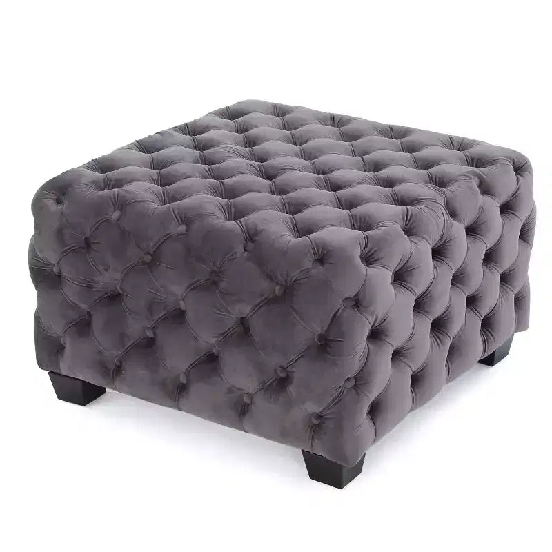 Ottoman en velours Okak avec surpiqûres losanges capitonnées, banc d'entrée carré au toucher lisse, pouf repose-pieds pour salon