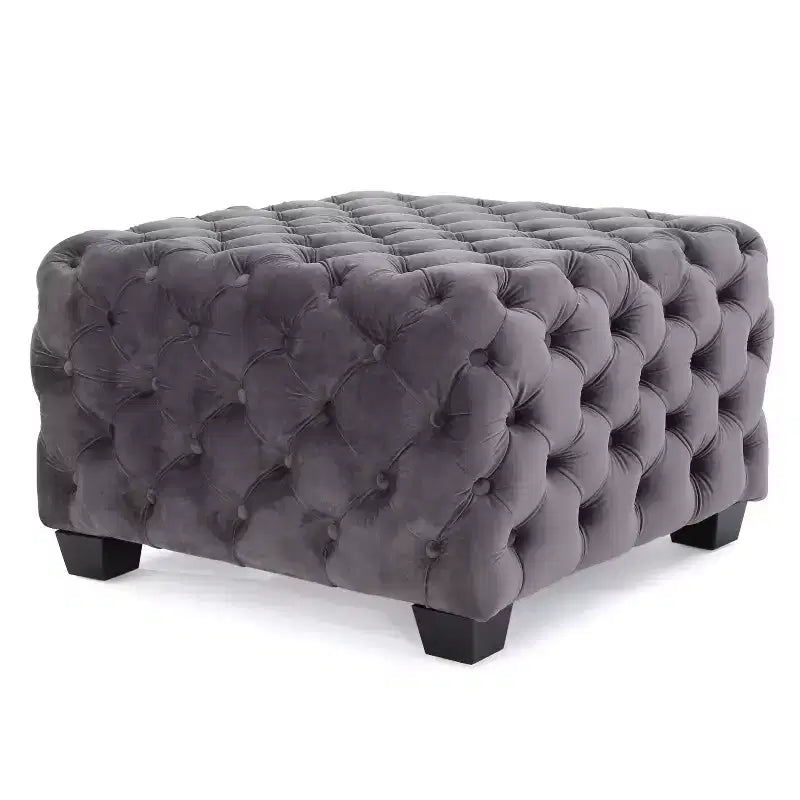 Ottoman en velours Okak avec surpiqûres losanges capitonnées, banc d'entrée carré au toucher lisse, pouf repose-pieds pour salon