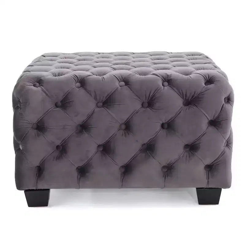 Ottoman en velours Okak avec surpiqûres losanges capitonnées, banc d'entrée carré au toucher lisse, pouf repose-pieds pour salon
