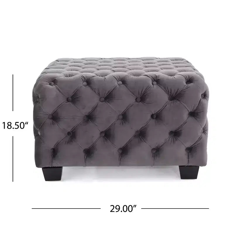 Ottoman en velours Okak avec surpiqûres losanges capitonnées, banc d'entrée carré au toucher lisse, pouf repose-pieds pour salon