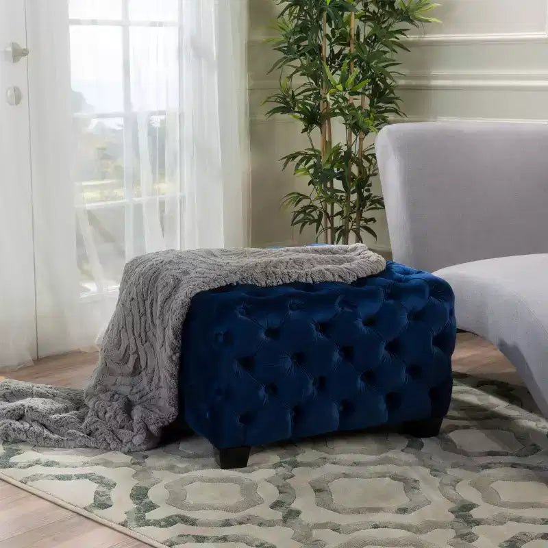 Ottoman en velours Okak avec surpiqûres losanges capitonnées, banc d'entrée carré au toucher lisse, pouf repose-pieds pour salon