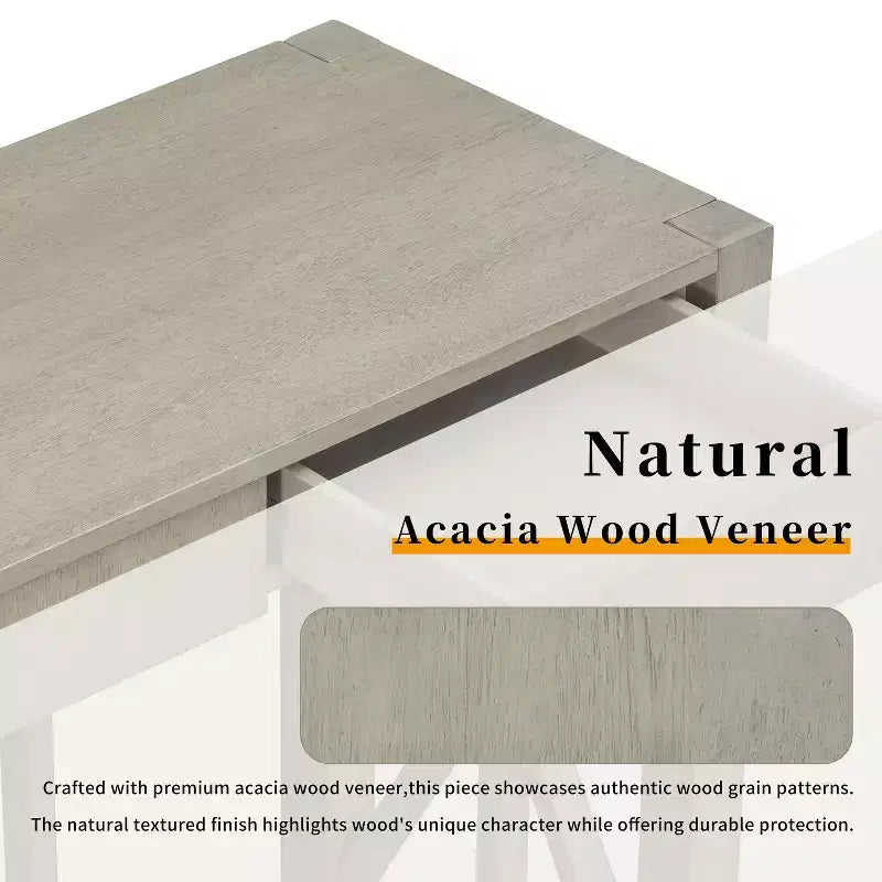 TUYOHW 60 Table Console en Bois d'Acacia avec 4 Tiroirs, Table d'Entrée de Ferme avec Pieds en X, Table d'Appoint Fine pour Salon, Cuisine, Couloir