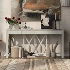 TUYOHW 60 Table Console en Bois d'Acacia avec 4 Tiroirs, Table d'Entrée de Ferme avec Pieds en X, Table d'Appoint Fine pour Salon, Cuisine, Couloir