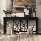 TUYOHW 60 Table Console en Bois d'Acacia avec 4 Tiroirs, Table d'Entrée de Ferme avec Pieds en X, Table d'Appoint Fine pour Salon, Cuisine, Couloir