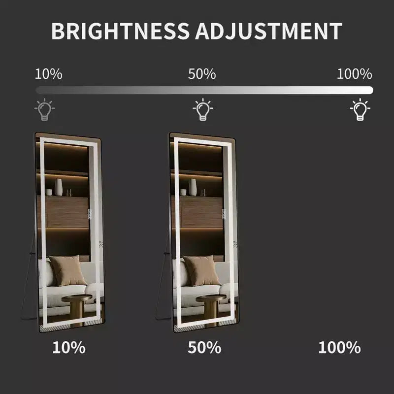 TUYOHW Grand miroir pleine longueur moderne avec LED réglables Miroir mural Miroirs sur pied avec support Miroir corporel pour salon, Noir