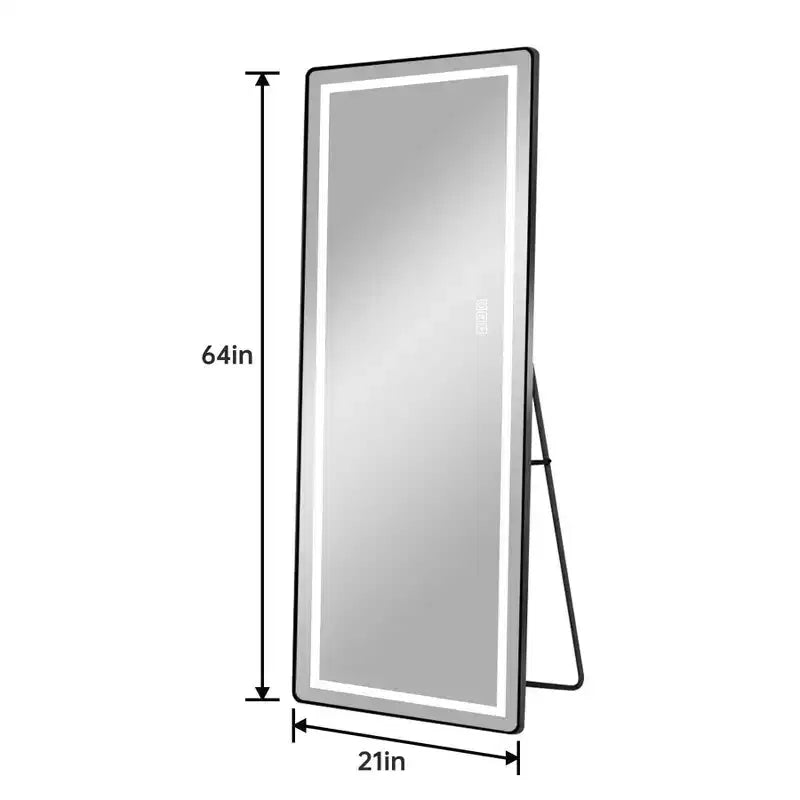 TUYOHW Grand miroir pleine longueur moderne avec LED réglables Miroir mural Miroirs sur pied avec support Miroir corporel pour salon, Noir