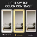 TUYOHW Grand miroir pleine longueur moderne avec LED réglables Miroir mural Miroirs sur pied avec support Miroir corporel pour salon, Noir