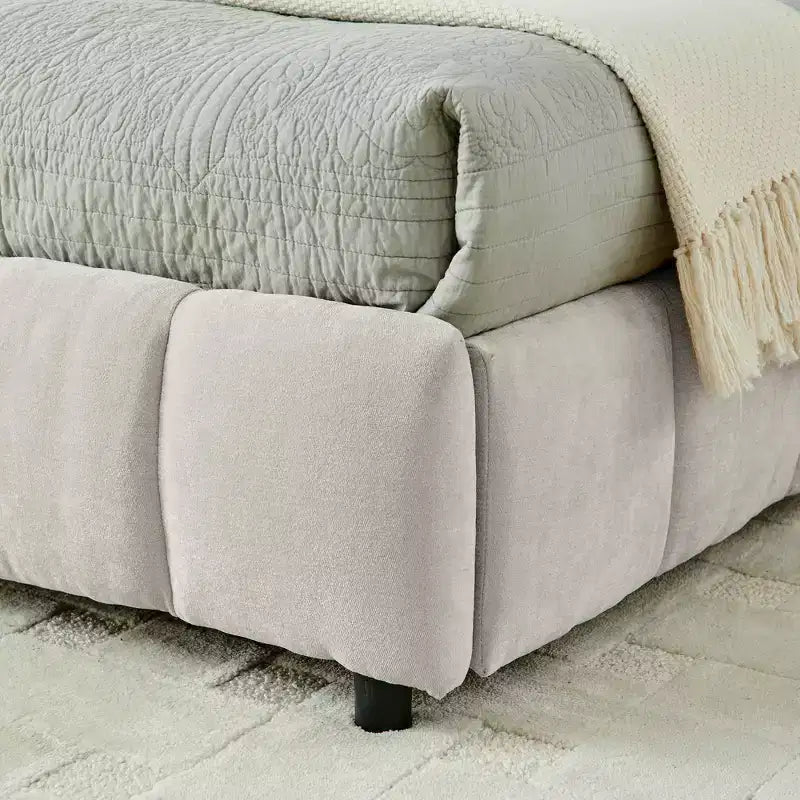 MAYEERTY Lit double king size capitonné avec tête de lit Cadre de lit solide avec tiroir pour chambre à coucher Beige