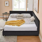 MAYEERTY Cadre de lit rembourré capitonné Queen Size avec dossier et accoudoirs en velours pour chambre à coucher Noir