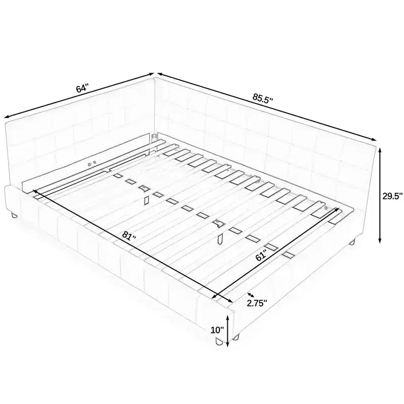 MAYEERTY Cadre de lit rembourré capitonné Queen Size avec dossier et accoudoirs en velours pour chambre à coucher Noir