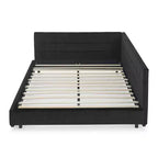 MAYEERTY Cadre de lit rembourré capitonné Queen Size avec dossier et accoudoirs en velours pour chambre à coucher Noir