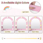 Coiffeuse d'angle pour enfants Costway avec lumières, 3 étagères de rangement, 5 compartiments ouverts, accessoires Rose/Bleu + Blanc